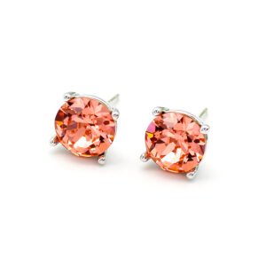 Wholesale single stone Swarovski element round stud earrings in real gold plated brass for daily wear.