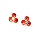 Wholesale geometric crystal stud earrings (round halo flower design) with clear Swarovski Elements crystals set in white gold plated metal from JuneJewelry.com.