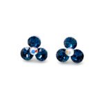 Wholesale geometric crystal stud earrings (round halo flower design) with clear Swarovski Elements crystals set in white gold plated metal from JuneJewelry.com.