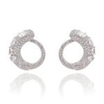 Wholesale pavé hoop earrings with micro-zircon and large crystals on gold plated copper from JuneJewelry.com – premium fashion jewelry for bulk buyers.