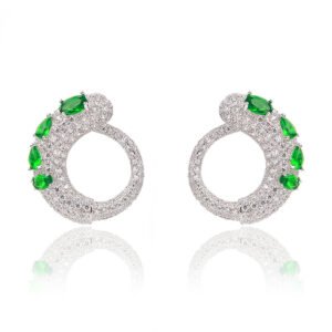Wholesale pavé hoop earrings with micro-zircon and large crystals on gold plated copper from JuneJewelry.com – premium fashion jewelry for bulk buyers.