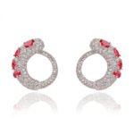 Wholesale pavé hoop earrings with micro-zircon and large crystals on gold plated copper from JuneJewelry.com – premium fashion jewelry for bulk buyers.