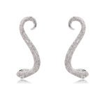 Wholesale snake earrings featuring white zircon pave and green eyes on real gold plated copper from JuneJewelry.com.