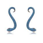 Wholesale snake earrings featuring white zircon pave and green eyes on real gold plated copper from JuneJewelry.com.