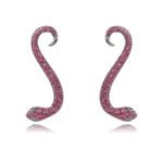 Wholesale snake earrings featuring white zircon pave and green eyes on real gold plated copper from JuneJewelry.com.