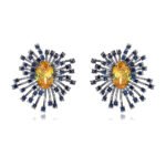 Wholesale turquoise burst earrings with emerald green zircon accents and 925 silver pins from JuneJewelry.com – celestial sunburst jewelry for bulk orders.