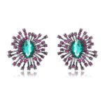 Wholesale turquoise burst earrings with emerald green zircon accents and 925 silver pins from JuneJewelry.com – celestial sunburst jewelry for bulk orders.