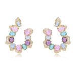 Wholesale pastel crystal earrings with multicolored oval zircon and 925 silver pins from JuneJewelry.com – luxury fashion jewelry for bulk orders.