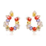 Wholesale pastel crystal earrings with multicolored oval zircon and 925 silver pins from JuneJewelry.com – luxury fashion jewelry for bulk orders.