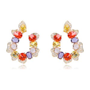 Wholesale pastel crystal earrings with multicolored oval zircon and 925 silver pins from JuneJewelry.com – luxury fashion jewelry for bulk orders.