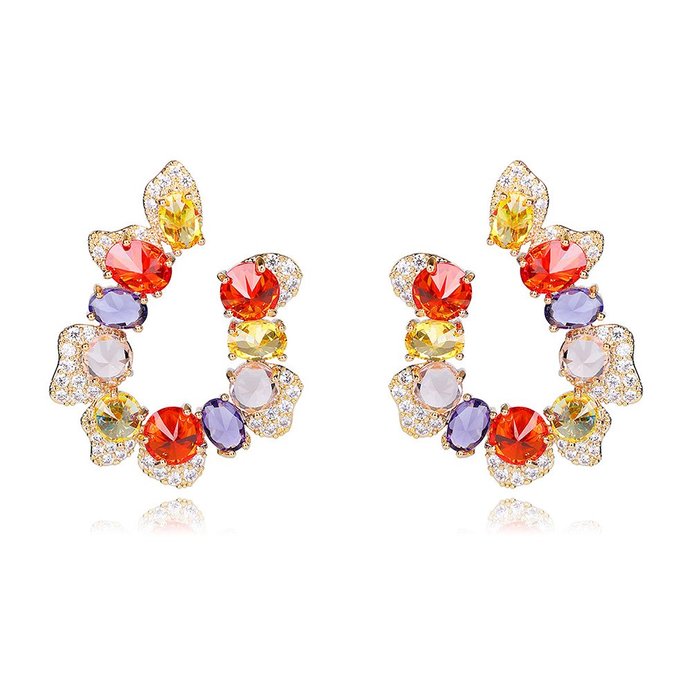 CE11155.139.B Wholesale pastel crystal earrings with multicolored oval zircon and 925 silver pins from JuneJewelry.com – luxury fashion jewelry for bulk orders.