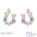 Wholesale pastel crystal earrings with multicolored oval zircon and 925 silver pins from JuneJewelry.com – luxury fashion jewelry for bulk orders.