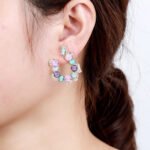 Wholesale pastel crystal earrings with multicolored oval zircon and 925 silver pins from JuneJewelry.com – luxury fashion jewelry for bulk orders.