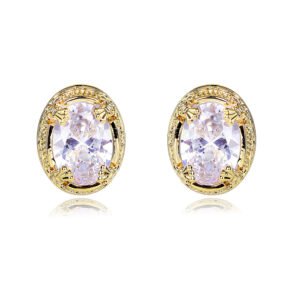 Wholesale oval zircon earrings with 18K gold plated brass and 925 silver needles from JuneJewelry.com – classic vintage fashion jewelry for bulk orders.