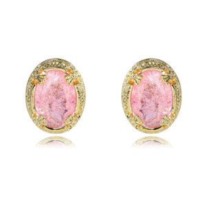 Wholesale oval zircon earrings with 18K gold plated brass and 925 silver needles from JuneJewelry.com – classic vintage fashion jewelry for bulk orders.