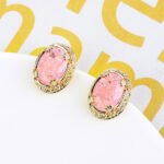 Wholesale oval zircon earrings with 18K gold plated brass and 925 silver needles from JuneJewelry.com – classic vintage fashion jewelry for bulk orders.