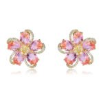 Wholesale colorful flower earrings with multi-colored zircons and 925 silver needles from JuneJewelry.com – unique floral fashion jewelry for bulk buyers.