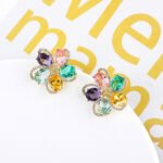 Wholesale colorful flower earrings with multi-colored zircons and 925 silver needles from JuneJewelry.com – unique floral fashion jewelry for bulk buyers.