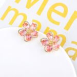 Wholesale colorful flower earrings with multi-colored zircons and 925 silver needles from JuneJewelry.com – unique floral fashion jewelry for bulk buyers.