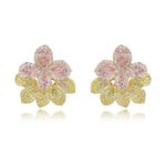 Wholesale flower zircon earrings with white pavé crystals on real gold plated copper from JuneJewelry.com – luxury floral studs for bulk orders.
