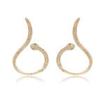 Wholesale serpent hoop earrings with white zircon pavé and green eyes on silver plated copper from JuneJewelry.com – trendy jewelry for bulk orders.