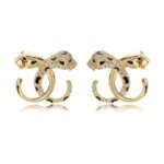 Wholesale leopard stud earrings with white zircon pave and green eyes on silver plated copper from JuneJewelry.com – unique animal jewelry.