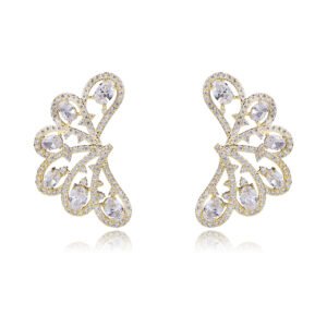 Wholesale lace butterfly earrings with oval zircons and 925 silver needles from JuneJewelry.com – unique filigree fashion jewelry for bulk orders.