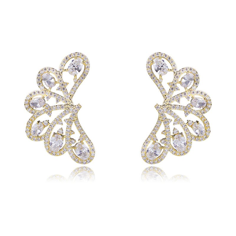 Wholesale lace butterfly earrings with oval zircons and 925 silver needles from JuneJewelry.com – unique filigree fashion jewelry for bulk orders.