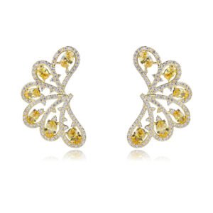 Wholesale lace butterfly earrings with oval zircons and 925 silver needles from JuneJewelry.com – unique filigree fashion jewelry for bulk orders.