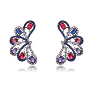 Wholesale lace butterfly earrings with oval zircons and 925 silver needles from JuneJewelry.com – unique filigree fashion jewelry for bulk orders.