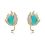 Wholesale purple tulip earrings with oval zircon and 925 silver needles from JuneJewelry.com – luxury floral brass jewelry for bulk orders.