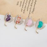 Wholesale purple tulip earrings with oval zircon and 925 silver needles from JuneJewelry.com – luxury floral brass jewelry for bulk orders.