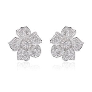 Wholesale luxury zircon earrings with flower and leopard designs on real gold plated copper from JuneJewelry.com – premium fashion jewelry for bulk buyers.