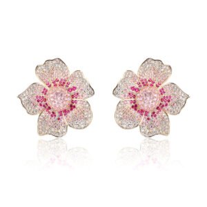 Wholesale luxury zircon earrings with flower and leopard designs on real gold plated copper from JuneJewelry.com – premium fashion jewelry for bulk buyers.
