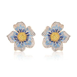 Wholesale luxury zircon earrings with flower and leopard designs on real gold plated copper from JuneJewelry.com – premium fashion jewelry for bulk buyers.