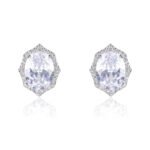 Wholesale geometric zircon earrings with large oval center stones and 925 silver needles from JuneJewelry.com – luxury bridal fashion jewelry for bulk purchase.