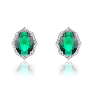 Wholesale geometric zircon earrings with large oval center stones and 925 silver needles from JuneJewelry.com – luxury bridal fashion jewelry for bulk purchase.