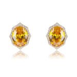 Wholesale geometric zircon earrings with large oval center stones and 925 silver needles from JuneJewelry.com – luxury bridal fashion jewelry for bulk purchase.