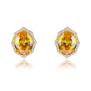 Wholesale geometric zircon earrings with large oval center stones and 925 silver needles from JuneJewelry.com – luxury bridal fashion jewelry for bulk purchase.