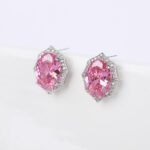 Wholesale geometric zircon earrings with large oval center stones and 925 silver needles from JuneJewelry.com – luxury bridal fashion jewelry for bulk purchase.
