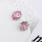 Wholesale geometric zircon earrings with large oval center stones and 925 silver needles from JuneJewelry.com – luxury bridal fashion jewelry for bulk purchase.