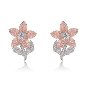 Wholesale panther head earrings with white zircon pavé and green eyes on silver plated copper from JuneJewelry.com – luxury animal jewelry.