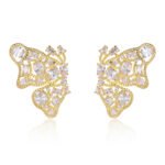 Wholesale butterfly zircon earrings with 925 silver needles and 14K gold plated brass from JuneJewelry.com – luxury filigree jewelry for bulk orders.