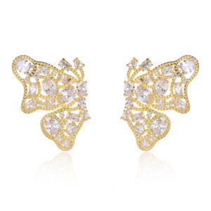 Wholesale butterfly zircon earrings with 925 silver needles and 14K gold plated brass from JuneJewelry.com – luxury filigree jewelry for bulk orders.