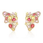 Wholesale butterfly zircon earrings with 925 silver needles and 14K gold plated brass from JuneJewelry.com – luxury filigree jewelry for bulk orders.