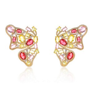 Wholesale butterfly zircon earrings with 925 silver needles and 14K gold plated brass from JuneJewelry.com – luxury filigree jewelry for bulk orders.