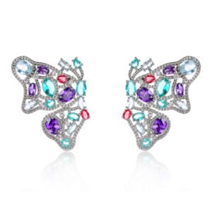 Wholesale butterfly zircon earrings with 925 silver needles and 14K gold plated brass from JuneJewelry.com – luxury filigree jewelry for bulk orders.