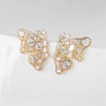 Wholesale butterfly zircon earrings with 925 silver needles and 14K gold plated brass from JuneJewelry.com – luxury filigree jewelry for bulk orders.