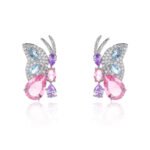 Wholesale butterfly zircon earrings with colorful stones and 925 silver pins from JuneJewelry.com – premium fashion jewelry for bulk orders.