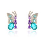 Wholesale butterfly zircon earrings with colorful stones and 925 silver pins from JuneJewelry.com – premium fashion jewelry for bulk orders.